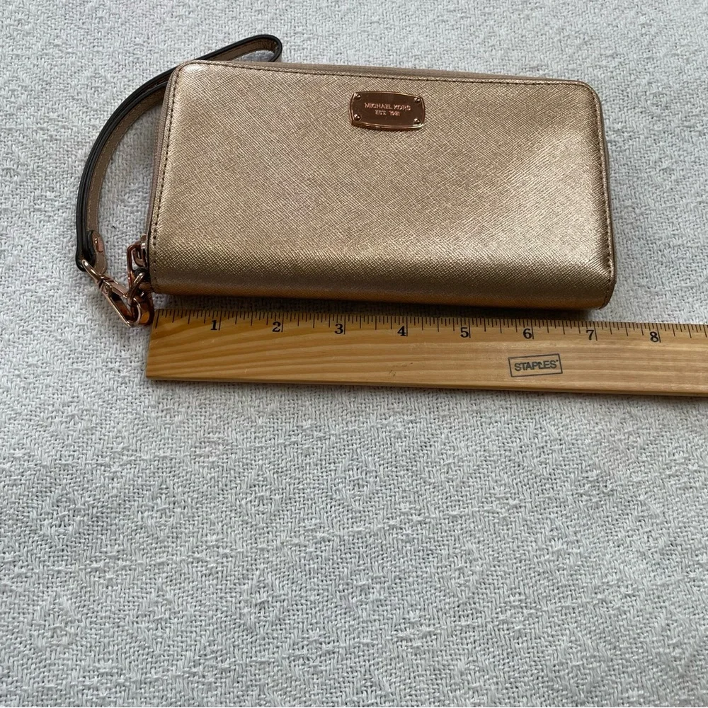 Michael Kors Gold Wristlet Wallet with Rose Gold features- Jet‎ Set